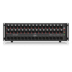 Behringer S32 digital snake interface for PA systems, showing input and output ports with a sleek black design.