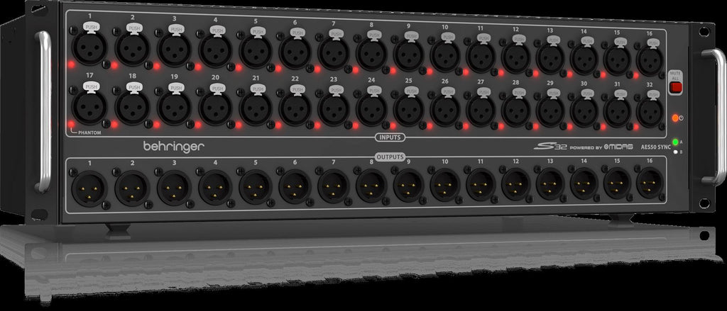 Behringer S32 digital snake interface with multiple input and output ports for professional PA setup and audio management.