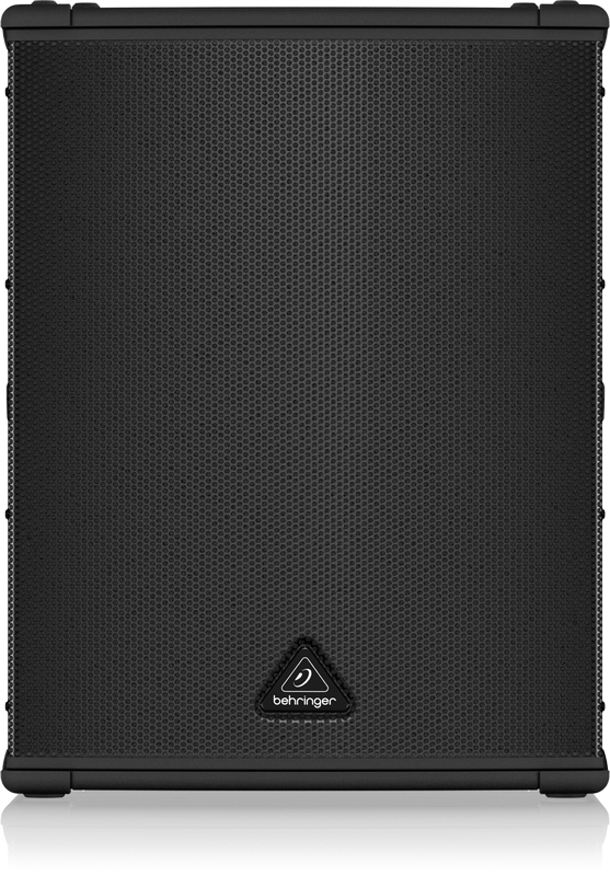 Behringer Eurolive B1500XP powered subwoofer with sturdy black enclosure and control panel, designed for professional sound systems.