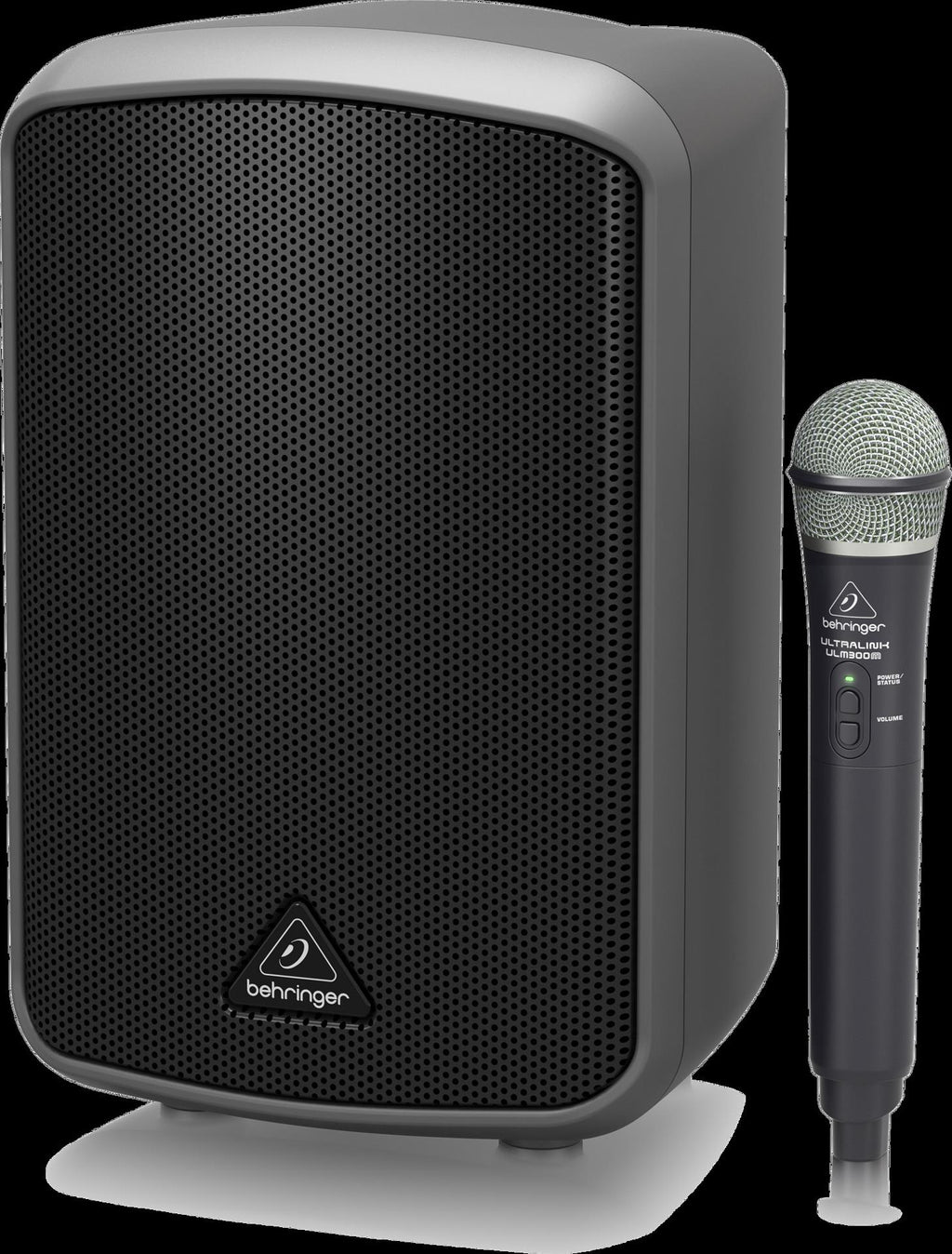 Behringer Europort MPA100BT 100w speaker package with microphone, showcasing portable PA system design and features.