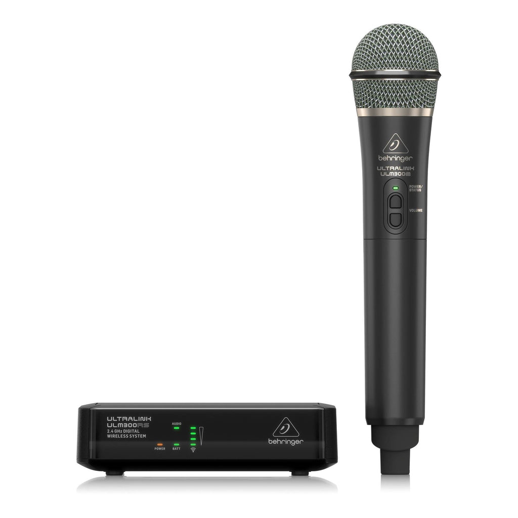 Behringer UltraLink ULM300MIC 2.4G wireless microphone system with handheld microphone and receiver unit.