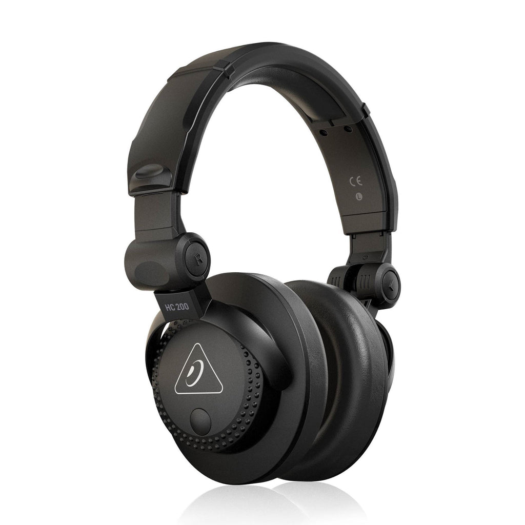 Behringer HC200 DJ studio headphones with closed-back design, over-ear construction, and adjustable headband for professional audio monitoring.