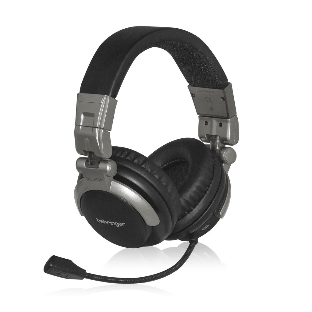 Behringer BB560M wireless Bluetooth headphones with a built-in microphone, showcasing sleek design and comfortable ear cushions.