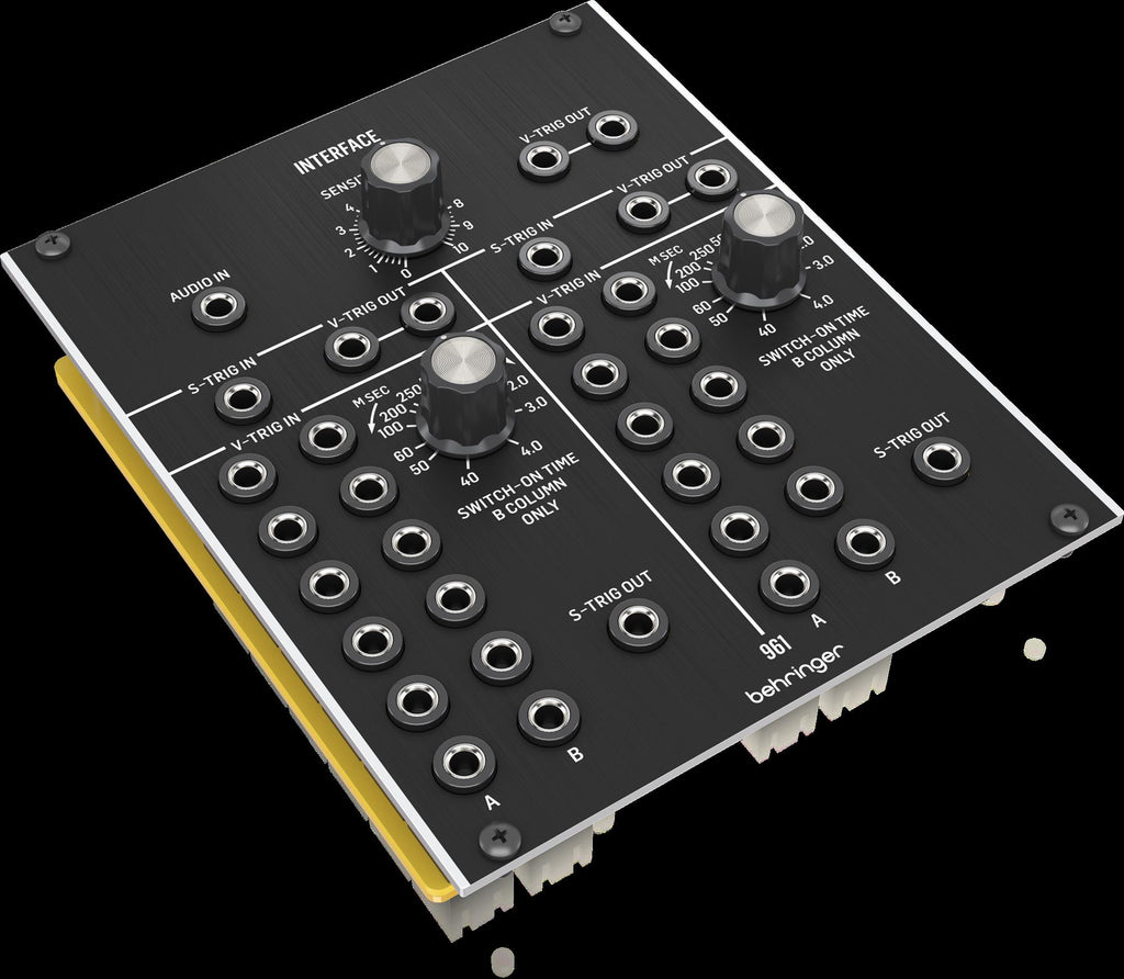 Behringer 961 Interface Module for Eurorack with connections and controls visible on a synthesizer rack.