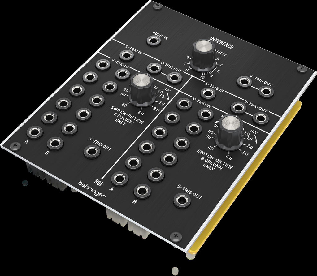 Behringer 961 Interface Module for Eurorack, showcasing patch points and controls in a sleek synthesizer rack design.