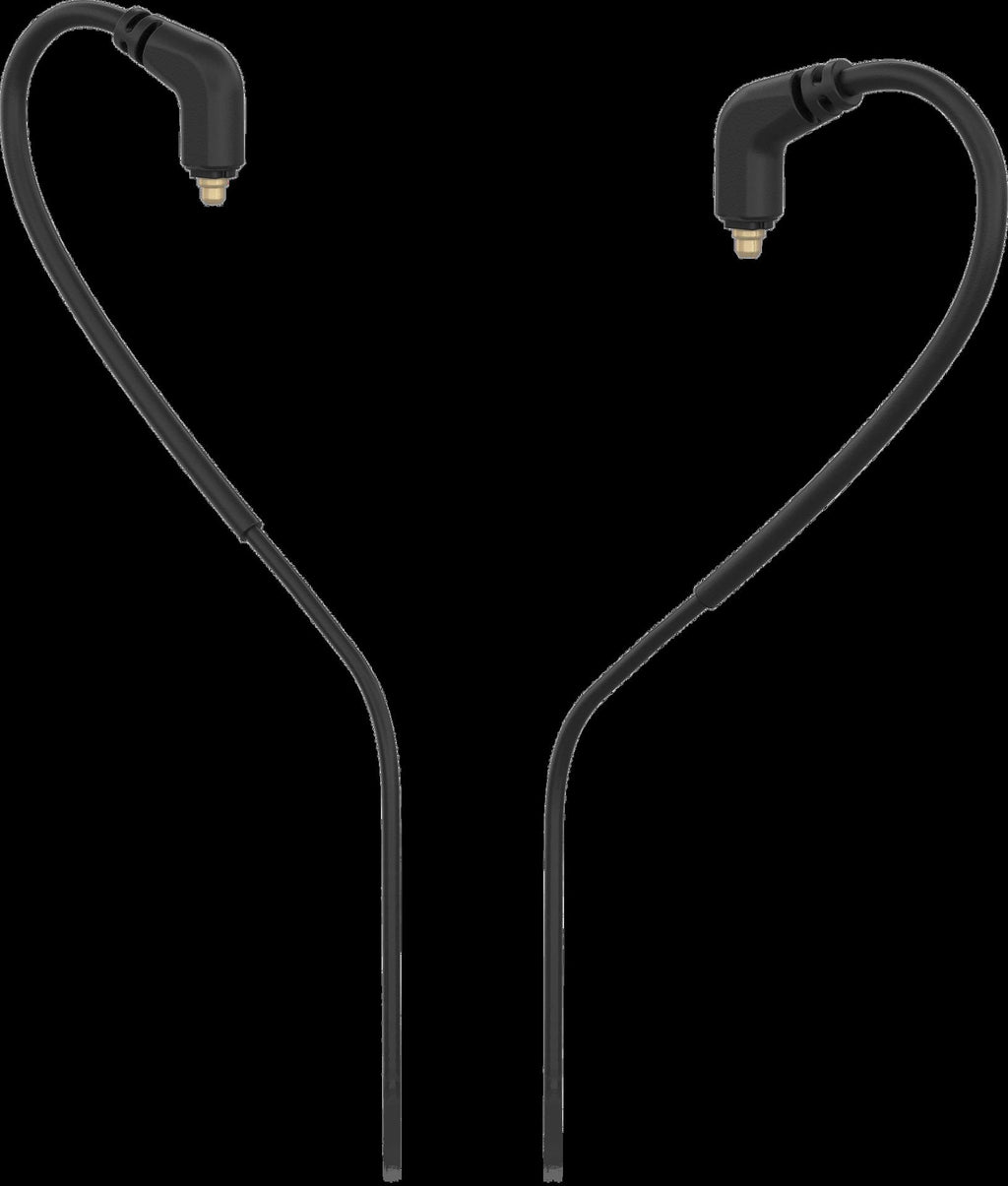 Behringer BT251BK Bluetooth adapter connected to MMCX headphones, showcasing sleek design and wireless capability.