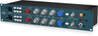 Behringer 1273 2-channel studio outboard mic preamp and EQ with control knobs and input/output jacks visible.