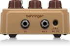 Behringer Centara overdrive effect pedal for guitar, showing the compact black effects pedal with control knobs and input jack