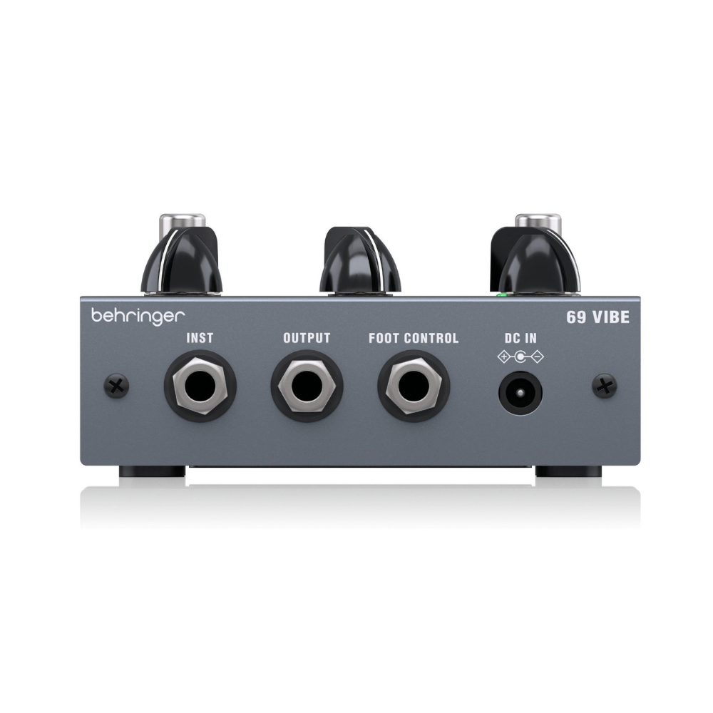 Behringer 69 Vibe guitar effect pedal with control knobs and input/output jacks for electric guitar sound modulation.