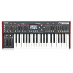 Behringer Deepmind 6X true analog 6-voice polyphonic synthesizer keyboard with knobs and keys, showing front panel and controls.