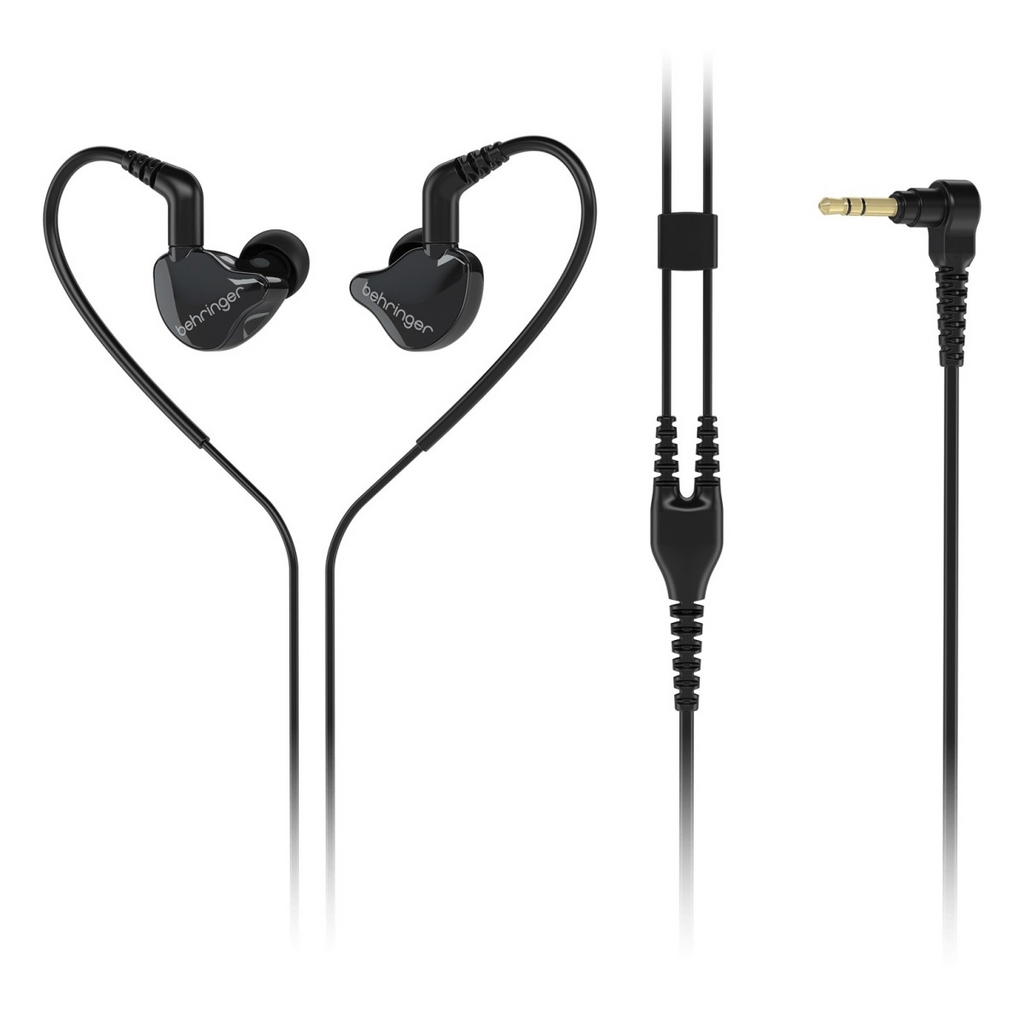 Behringer MO240-CK black in-ear studio headphones with sleek design and ergonomic earbuds for professional audio monitoring.