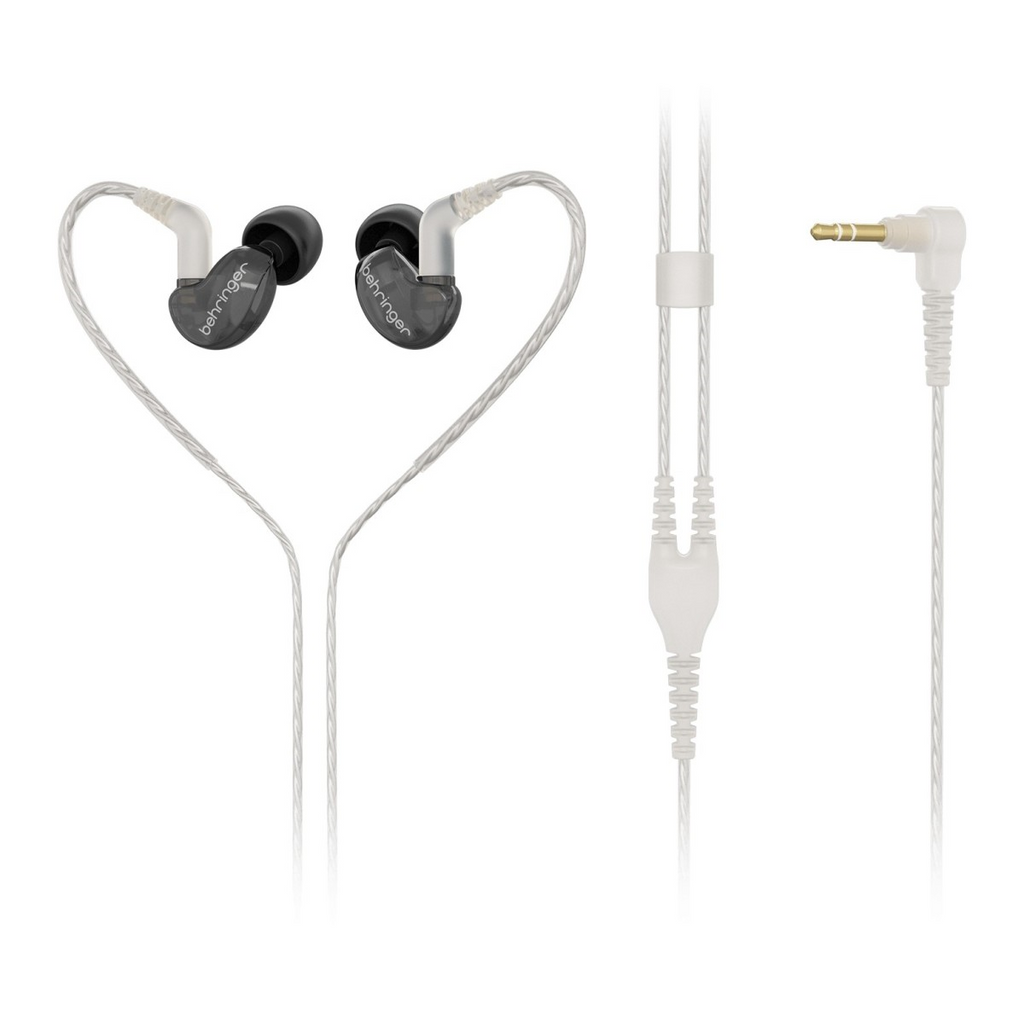 Behringer SD251-CK Pro in-ear studio earphones in black with adjustable ear tips and inline remote for professional audio monitoring.