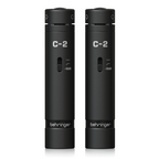 Behringer C2 Dark Edition condenser studio microphones in a matched pair with black finish and professional audio setup.