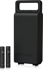 Behringer C2 Dark Edition condenser studio microphones in a matched pair, with sleek black design and professional audio quality.