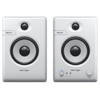 Pair of Behringer Truth 4.5 studio monitor speakers in white with Bluetooth connectivity, designed for professional audio monitoring.