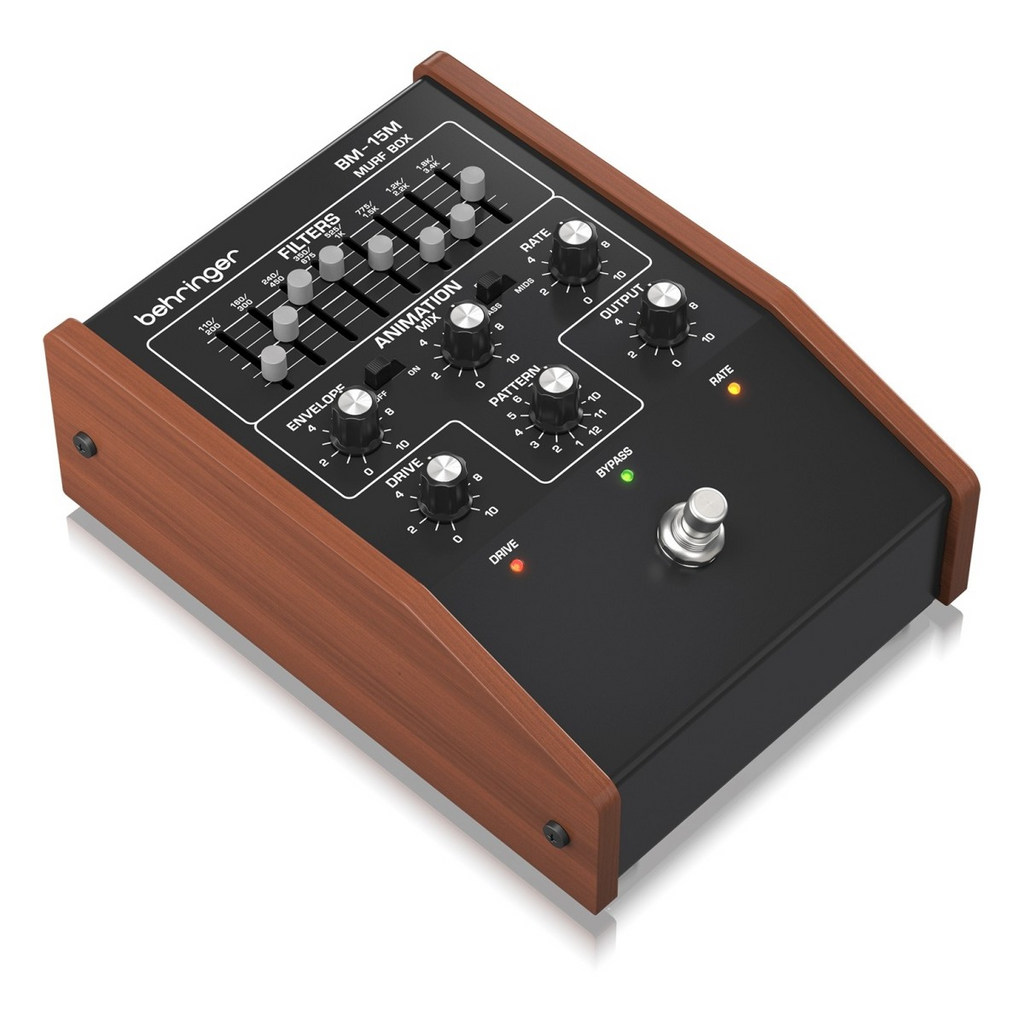 Behringer BM-15M Murf Box effects pedal with control knobs and input/output jacks for guitar or instrument sound modulation.