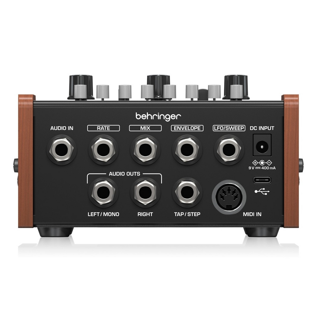 Behringer BM-15M Murf Box effects pedal with controls and input/output jacks visible, used for creating unique sound effects.