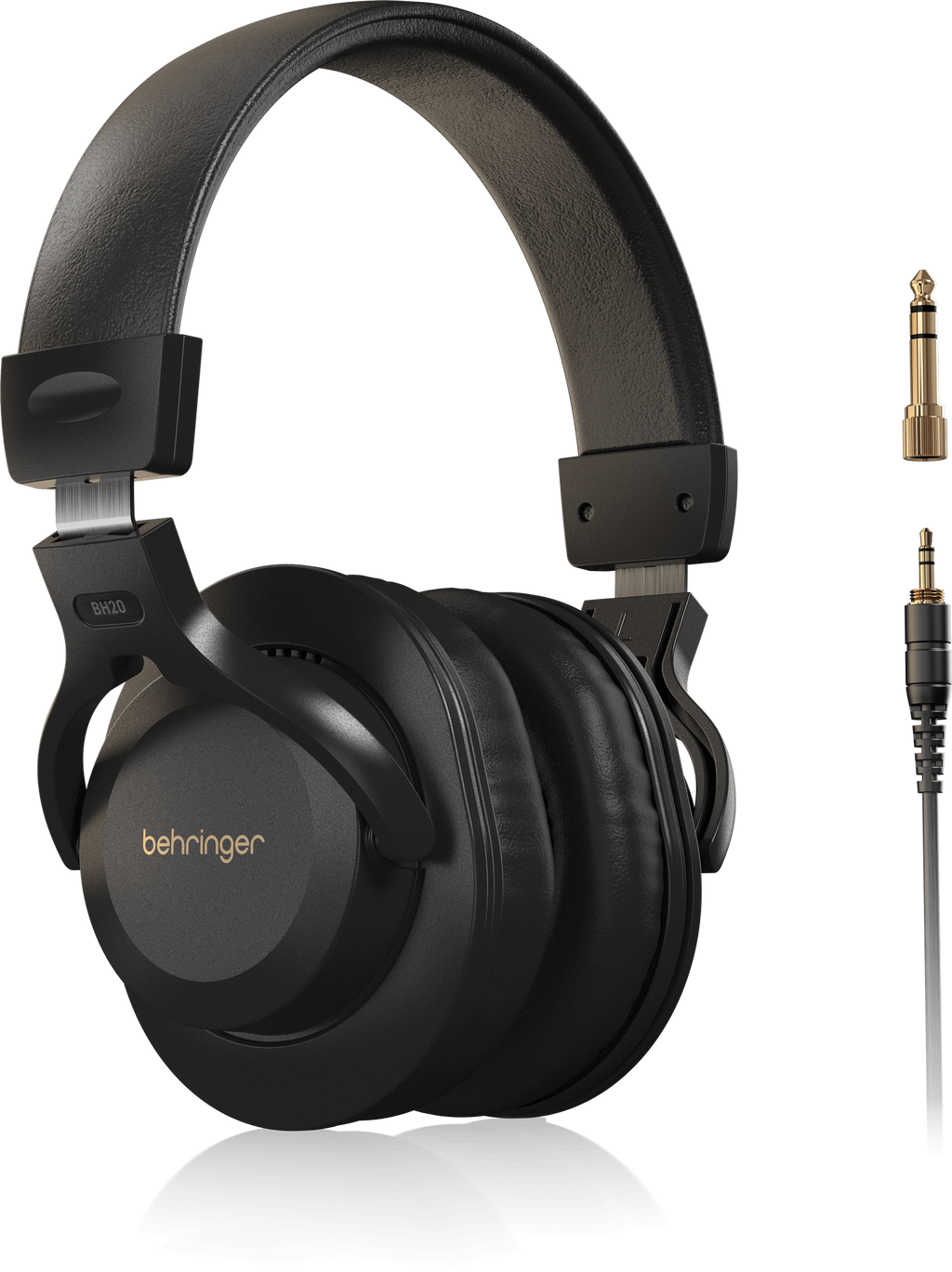 Behringer BH20 closed back studio headphones with padded ear cups and adjustable headband, designed for professional sound monitoring.
