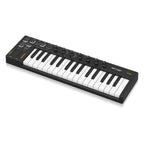 Behringer JAM MIDI controller keyboard with keys, knobs, and pads for music production and live performance.