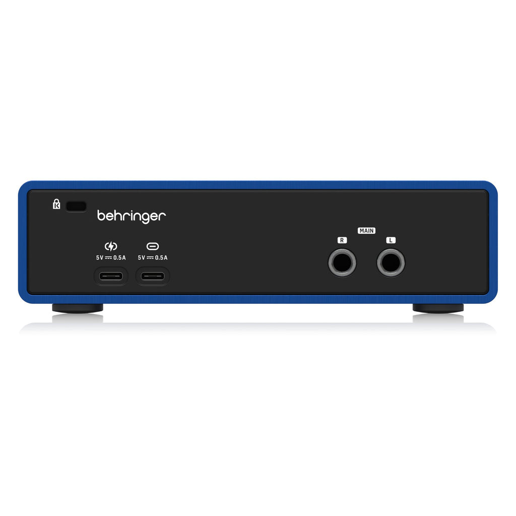 Behringer DICE 2U2 USB audio interface with 2 microphone inputs and 192kHz recording capability, shown on a white background.