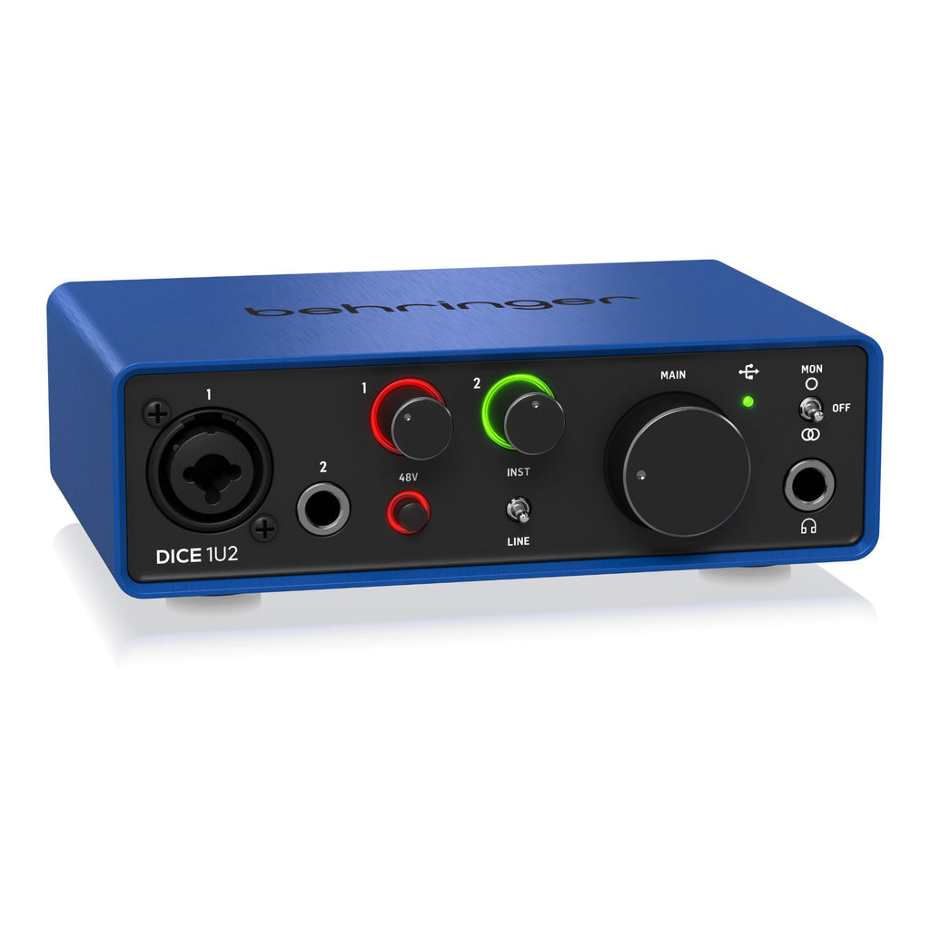Behringer DICE 1U2 192kHz USB audio interface with single microphone input and compact 1U rackmount design.