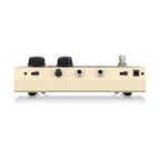 Behringer VT999 Vintage Tube Monster overdrive guitar effects pedal with metal casing and knob controls on top.