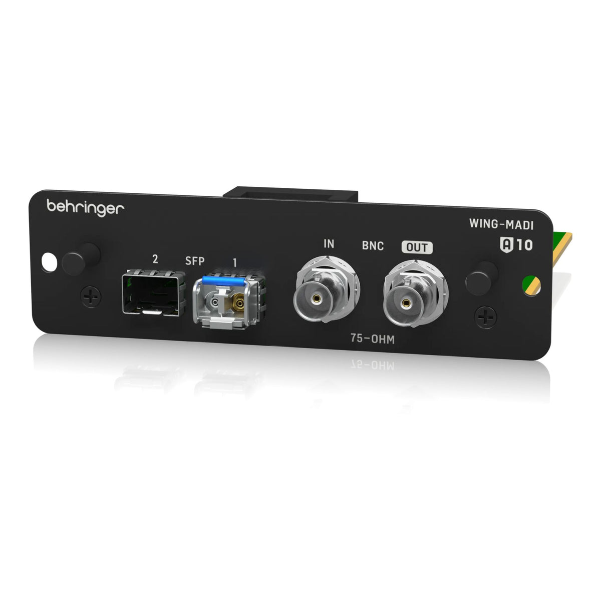 Behringer WING MADI Expansion Card for live outboard audio interfaces, shown with connection ports on a professional audio device.