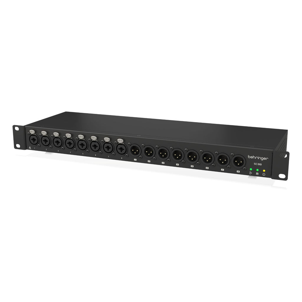 Behringer SC88 StageConnect 8-in 8-out live outboard audio interface with multiple input and output ports.