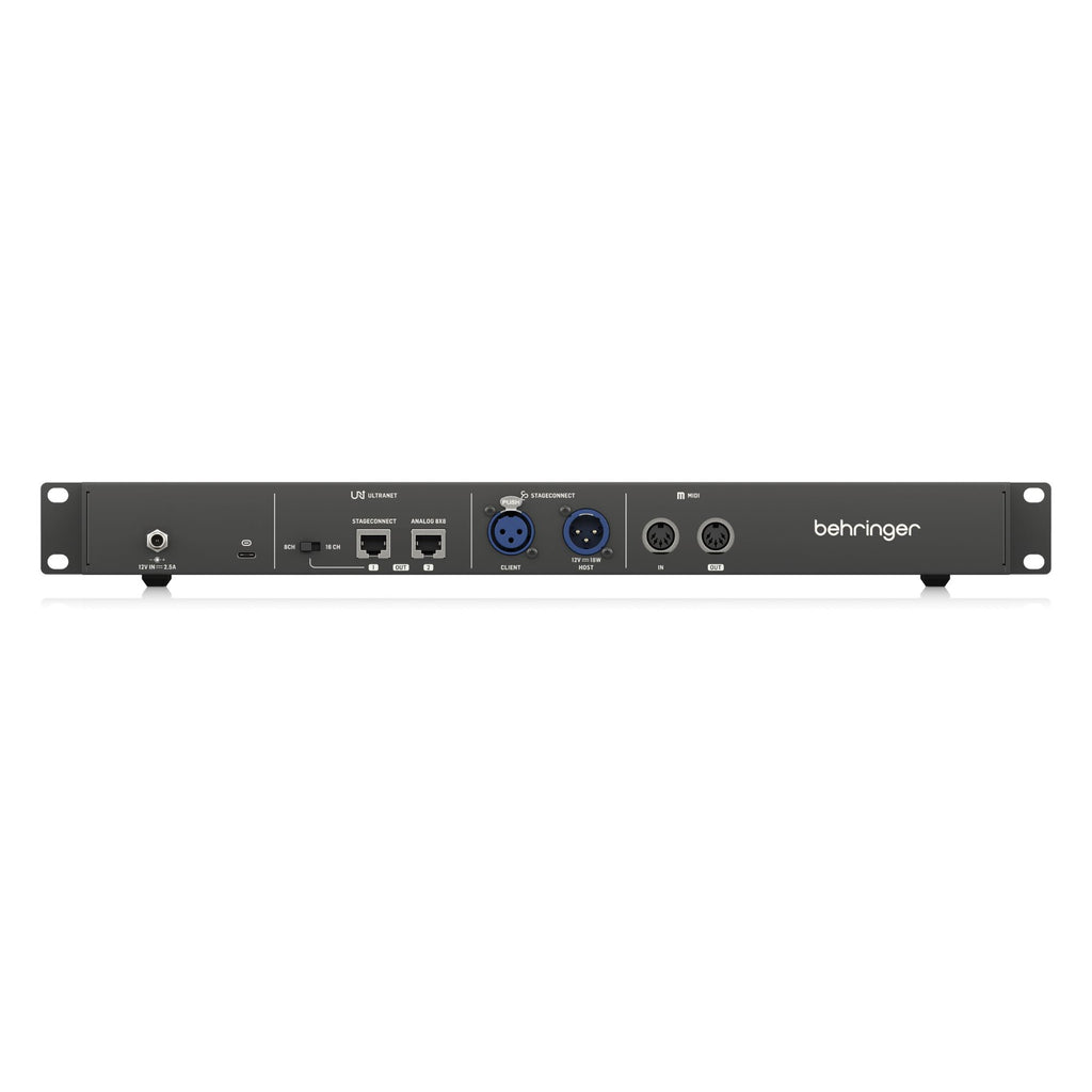Behringer SC88 StageConnect 8-in 8-out live outboard audio interface with control knobs and input/output ports.