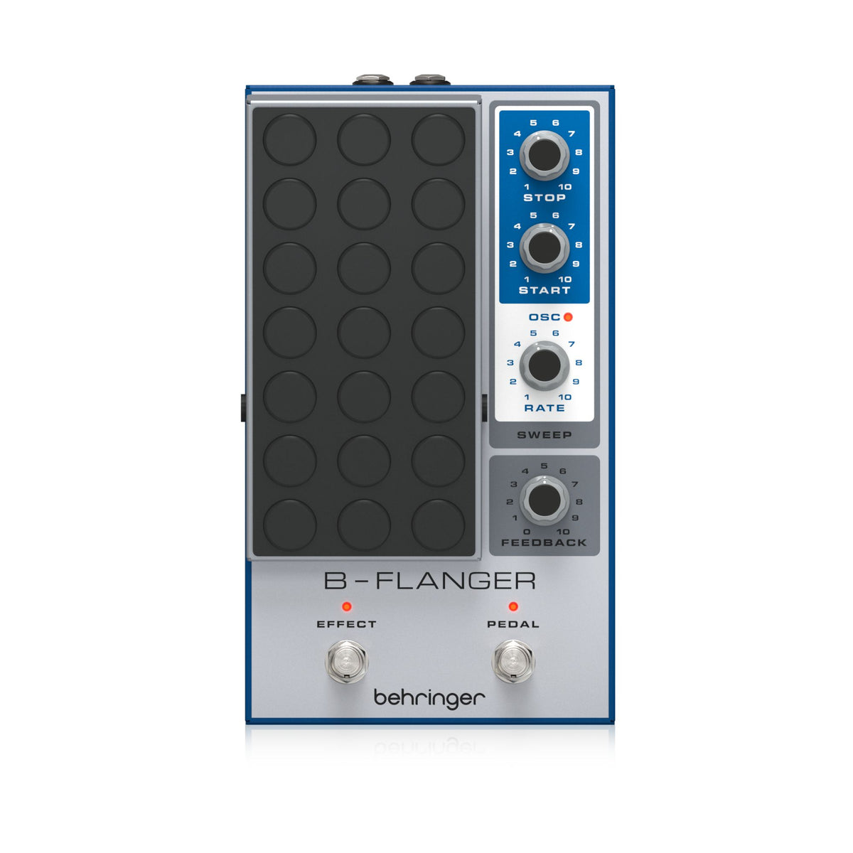 Behringer B-Flanger analog effects pedal for guitar and bass, showcasing its compact design and control knobs.