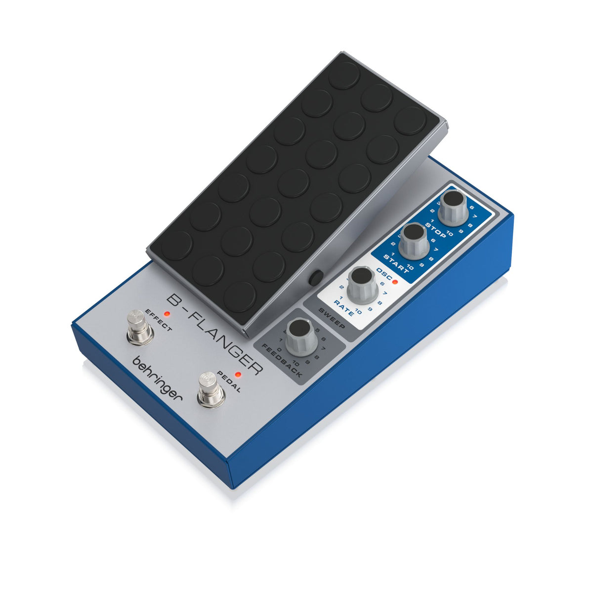 Behringer B-Flanger analog effects pedal with control knobs and input/output jacks for guitar or instrument sound modulation.
