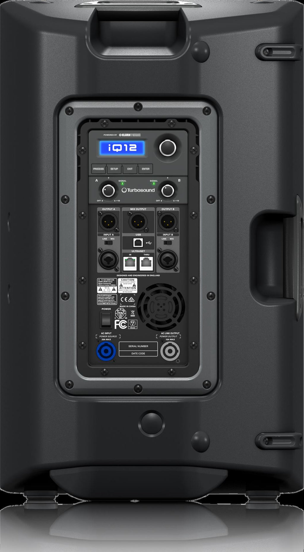 TURBOSOUND iQ12 12-inch powered PA speaker with built-in amplifier and professional audio features, ideal for live sound applications