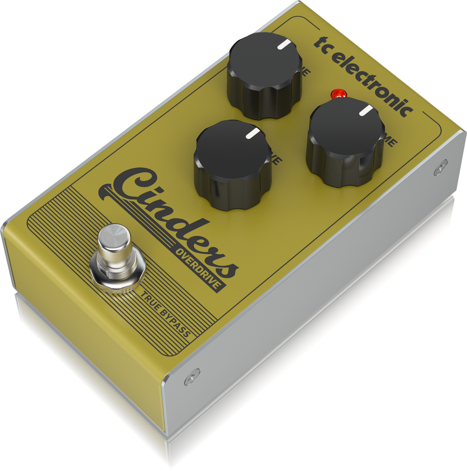 TC Electronic Cinders tube-like overdrive effects pedal for guitar, showing the compact effects pedal with control knobs.