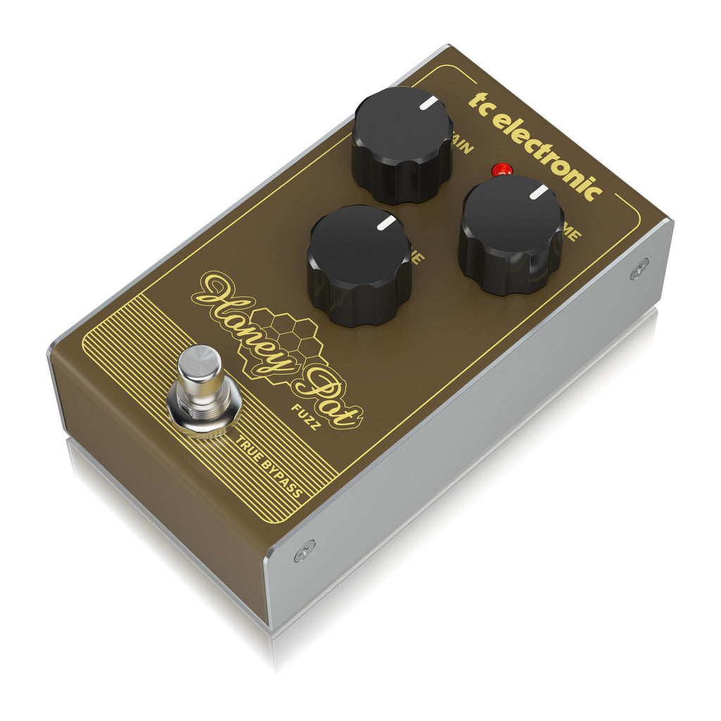 TC Electronic Honey-Pot vintage-flavored fuzz effects pedal with control knobs, compact guitar effects pedal for versatile tone shaping