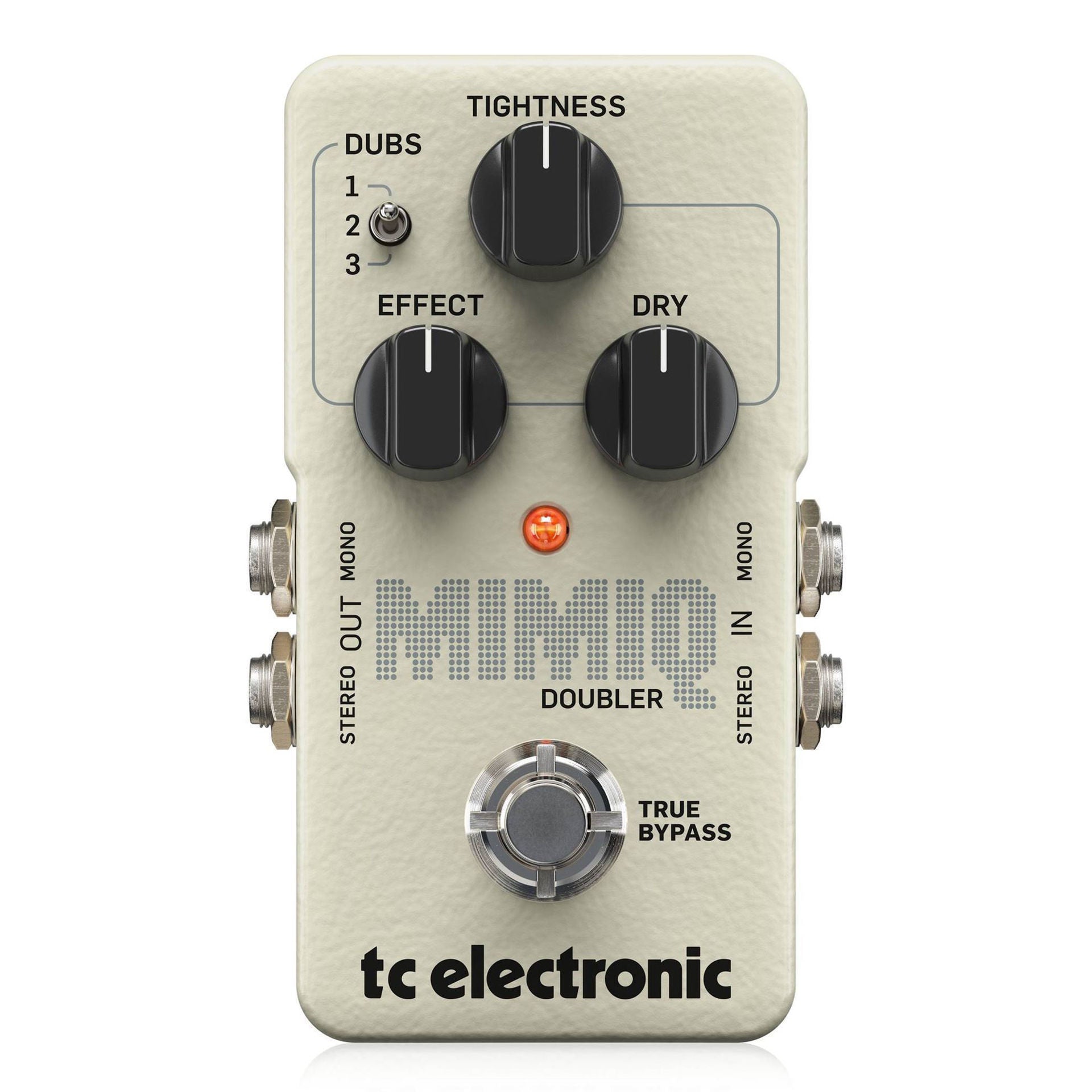 TC Electronic Mimiq Doubler guitar effects pedal with true bypass, showing the compact effects pedal on a white background.
