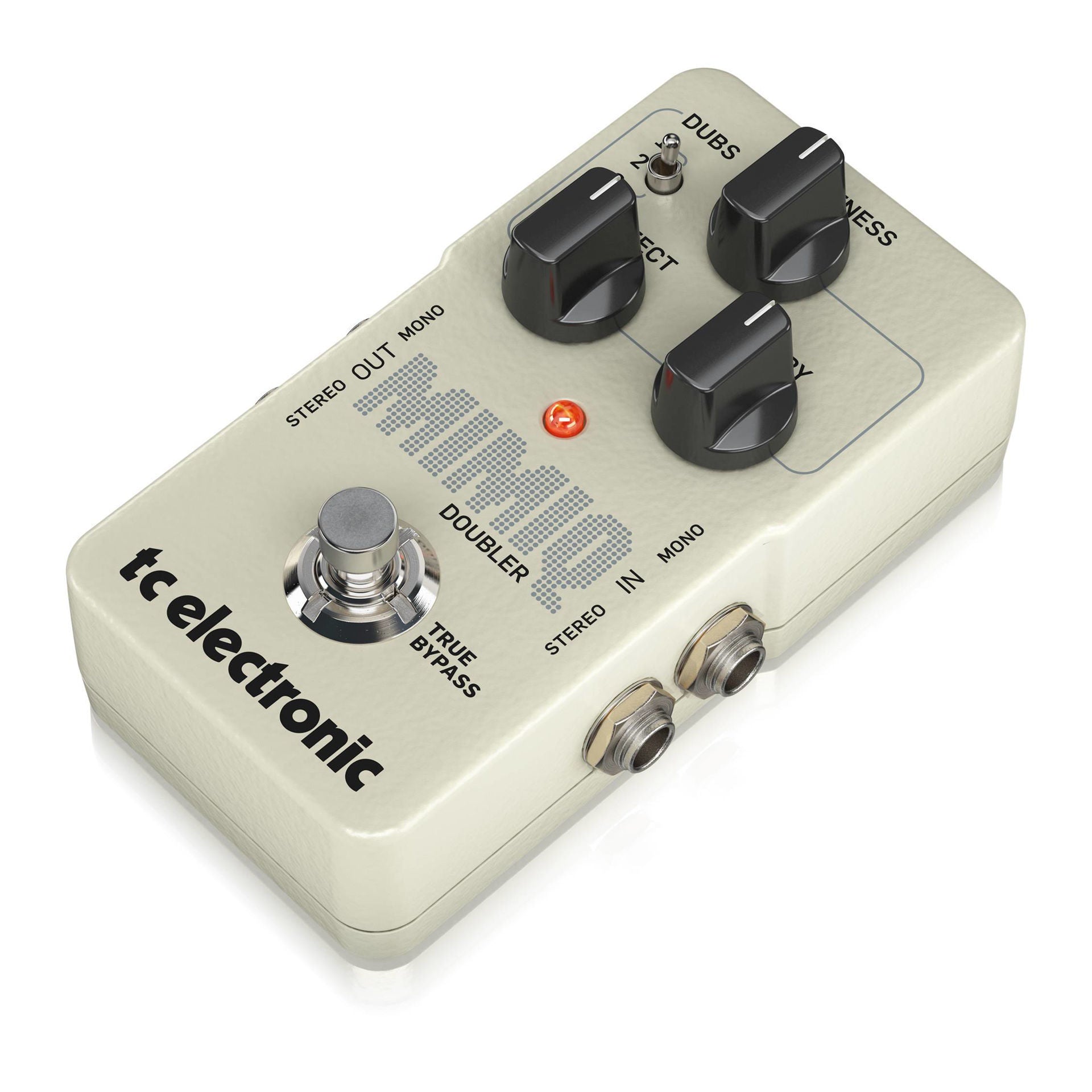 TC Electronic Mimiq Doubler guitar effects pedal with true bypass, showing the compact effects pedal on a white background.
