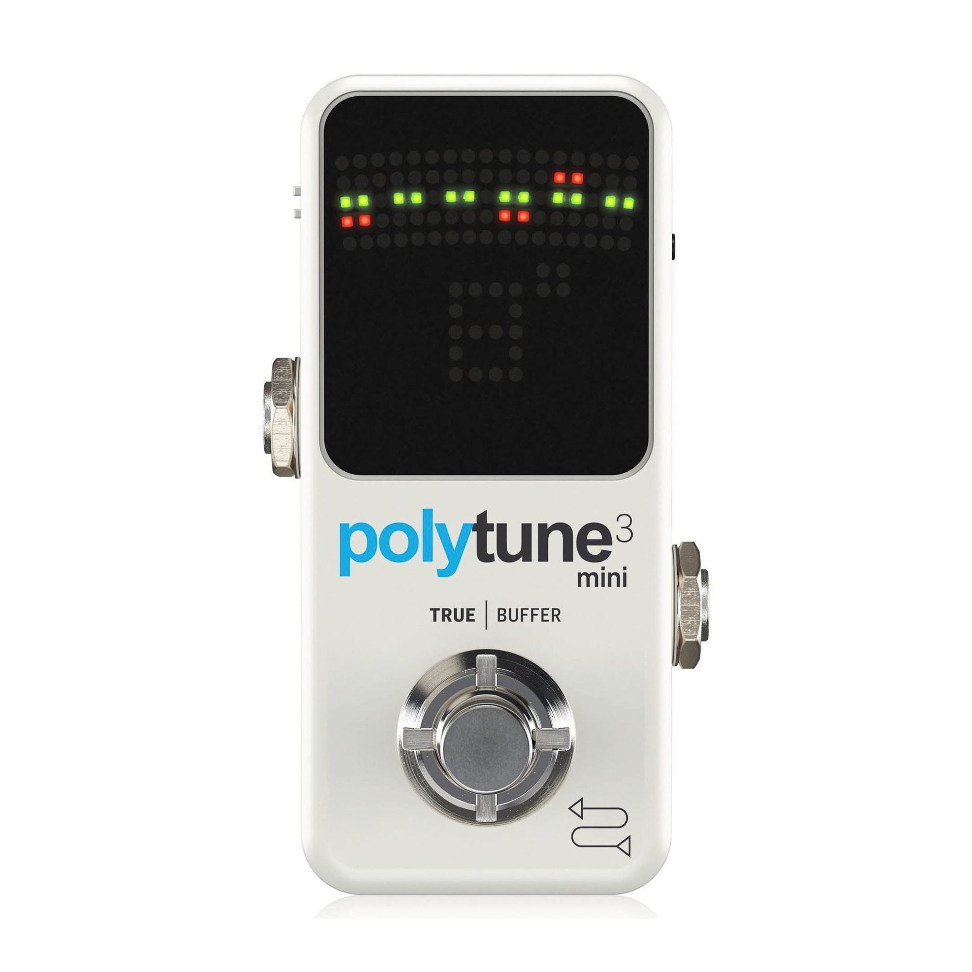 TC Electronic Polytune 3 Mini polyphonic guitar tuner pedal with LED display and compact design.