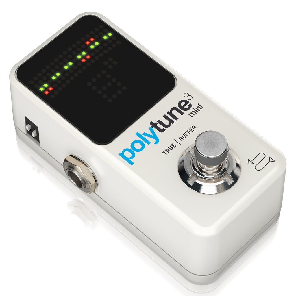 TC Electronic Polytune 3 Mini polyphonic guitar tuner pedal with LED display and compact design for easy tuning.