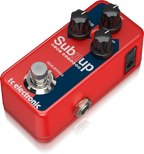 TC Electronic Sub 'N' Up Mini Octaver effects pedal, compact guitar effects pedal with octave-up and down features, black and silver design