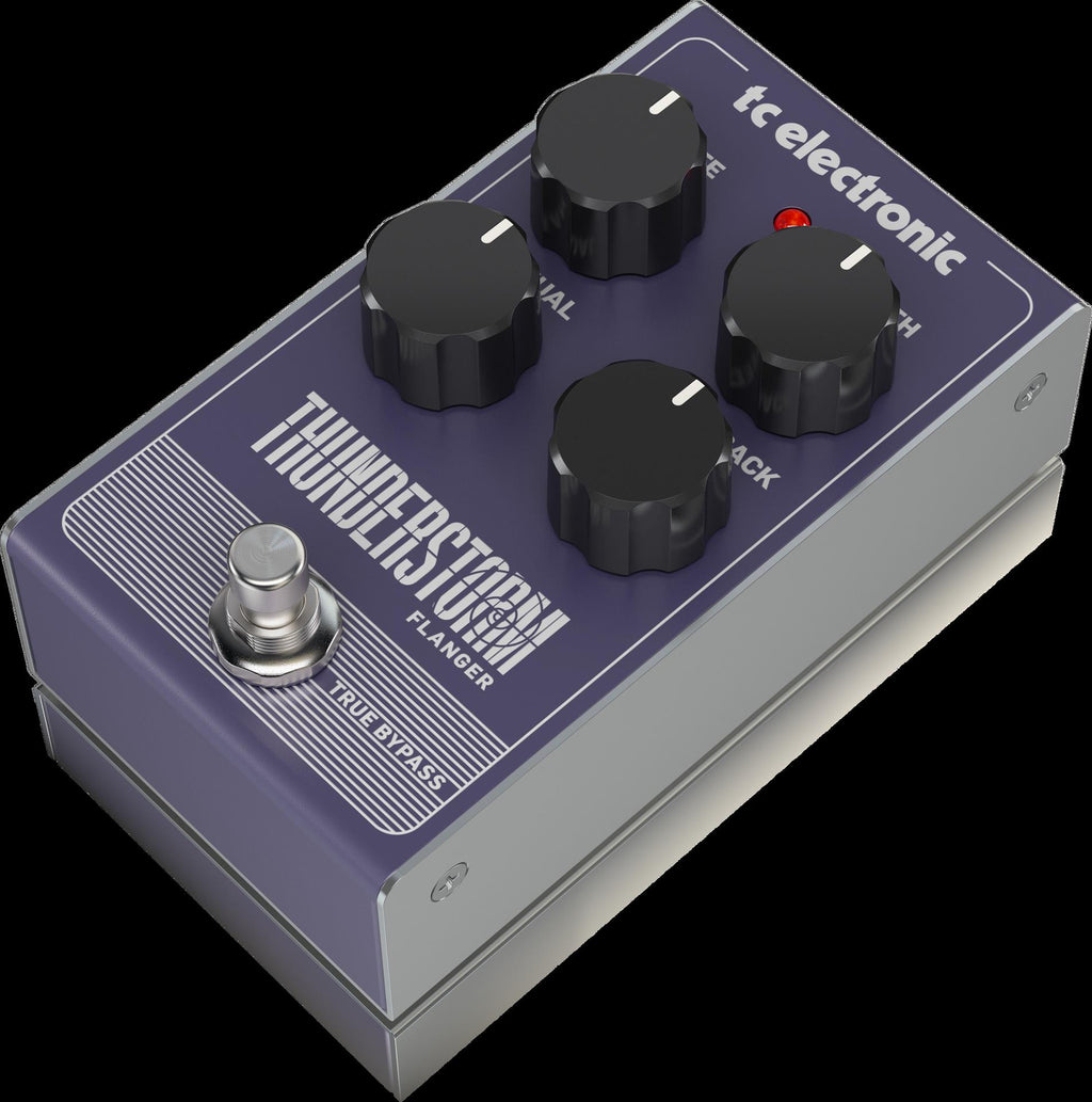 TC Electronic Thunderstorm vintage-style flanger guitar effects pedal with control knobs and input/output jacks.