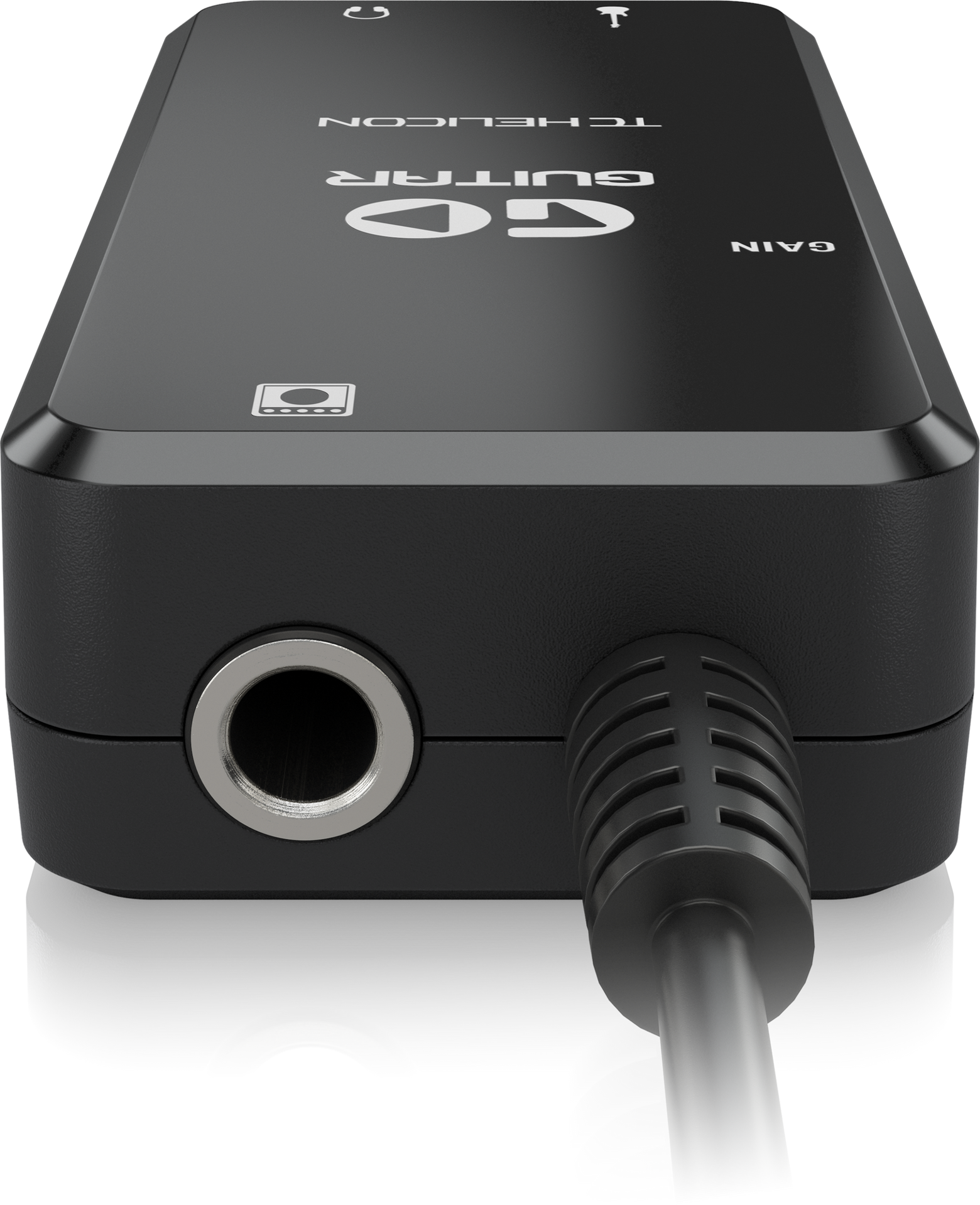 TC Electronic Go-Guitar portable guitar interface connected to a mobile device, compact audio interface for guitar recording and practice.
