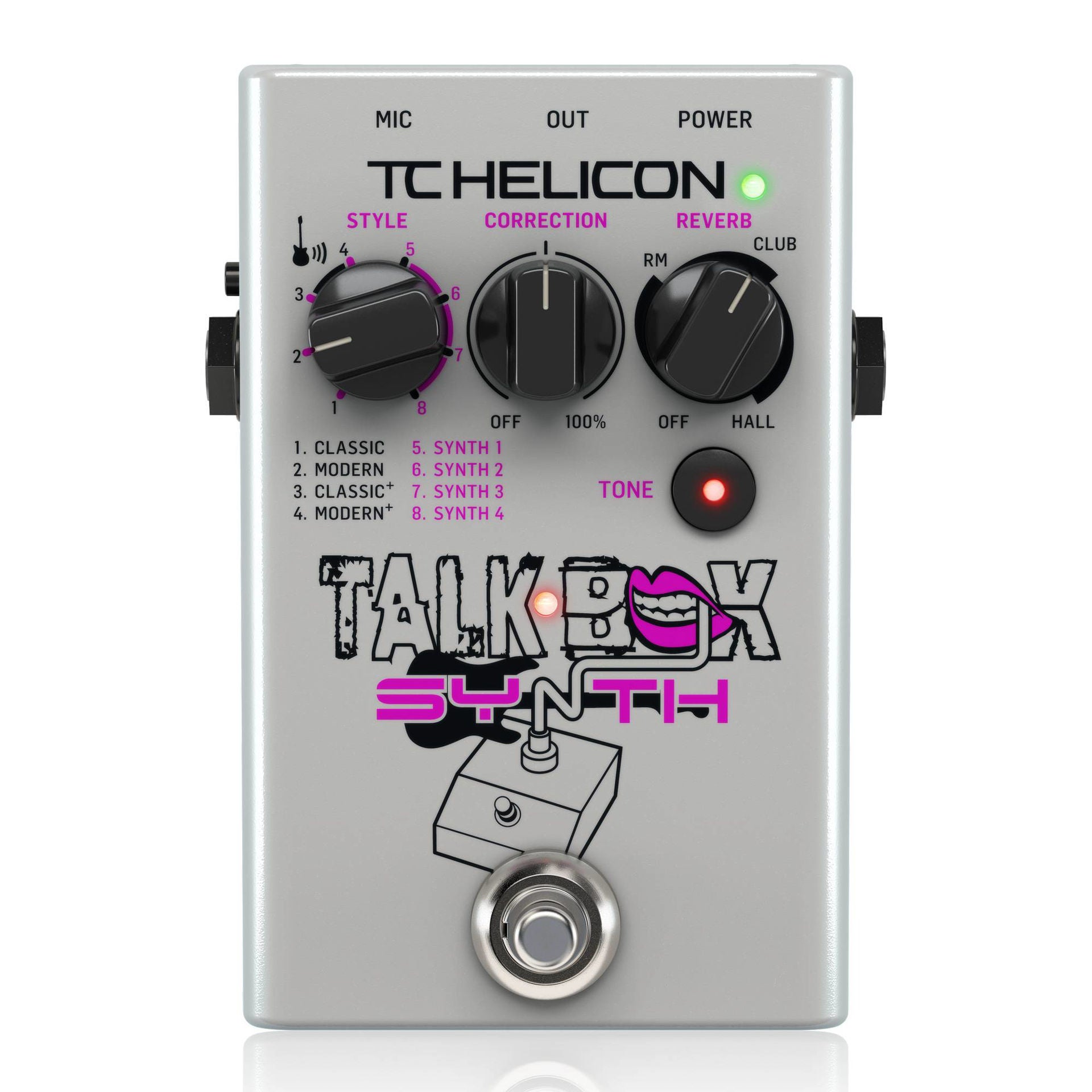 TC Helicon Talkbox Synth voice transformer guitar effects pedal with control knobs and input/output jacks.