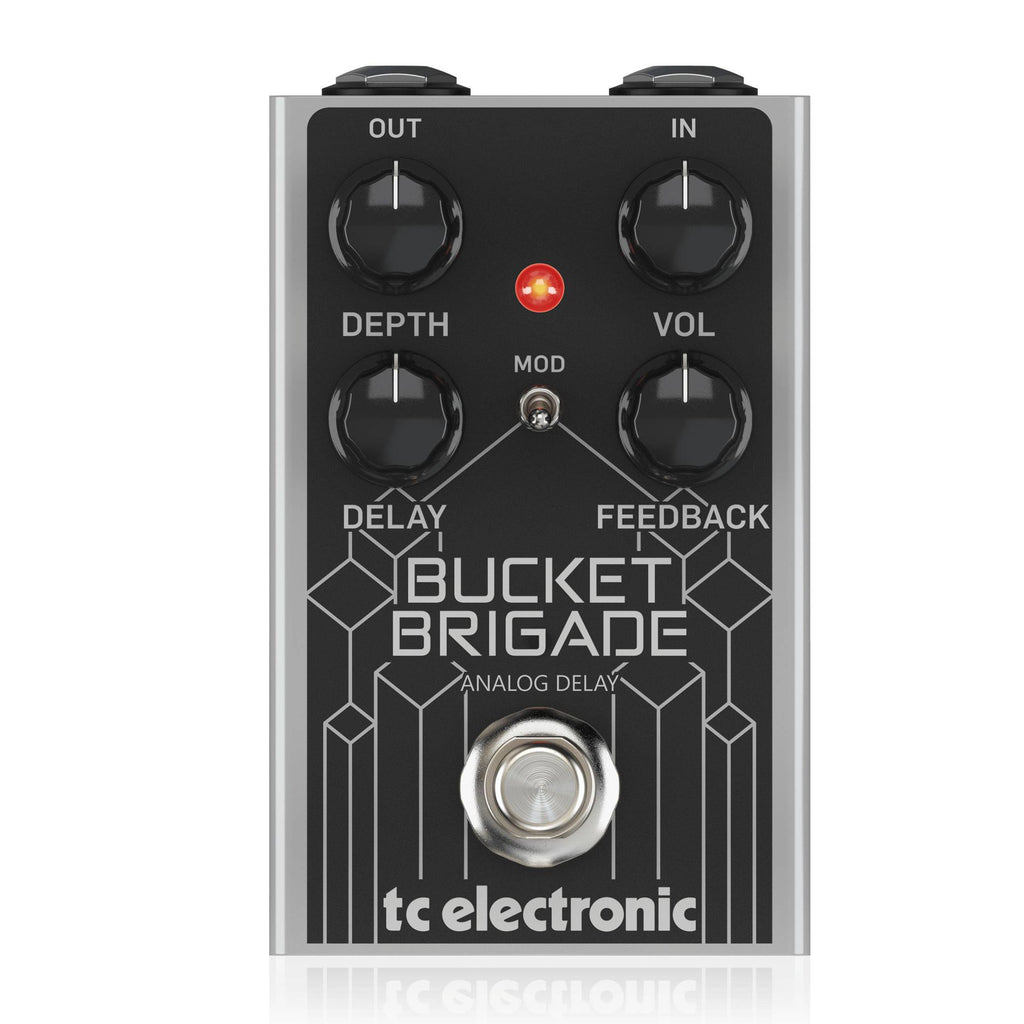 TC Electronic Bucket Brigade Analog Delay Pedal for guitar effects, featuring controls and vintage-style design.