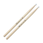 Vater VHC2BN Classics 2B drumsticks with nylon tips, showing their length and wood construction for drumming.