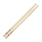 Vater VHP5AN American Hickory power drumsticks with nylon tips, suitable for drummers, shown on a drum set.