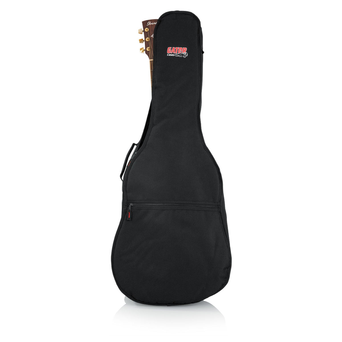 Gator GBE-DREAD-1 economy acoustic guitar gig bag with padded exterior and shoulder straps for easy transport.