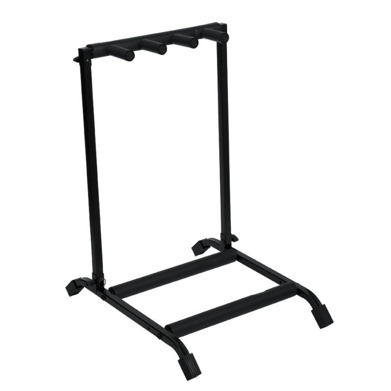 Gator Frameworks 3-way collapsible guitar rack with foam padding, showcasing guitars securely held in a stable design.