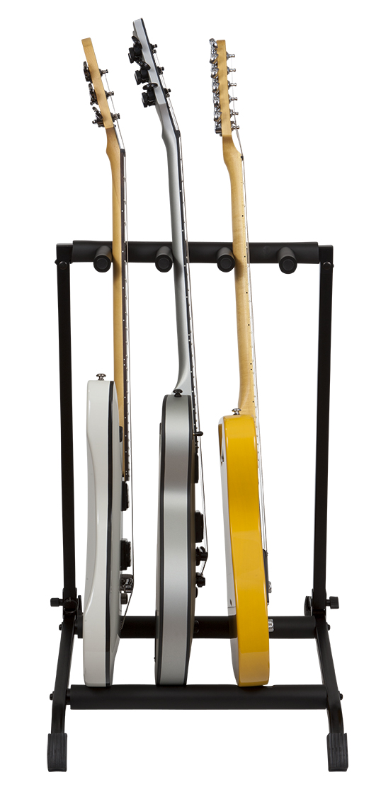 Gator 3-way collapsible guitar rack featuring foam padding for secure instrument support and easy portability.