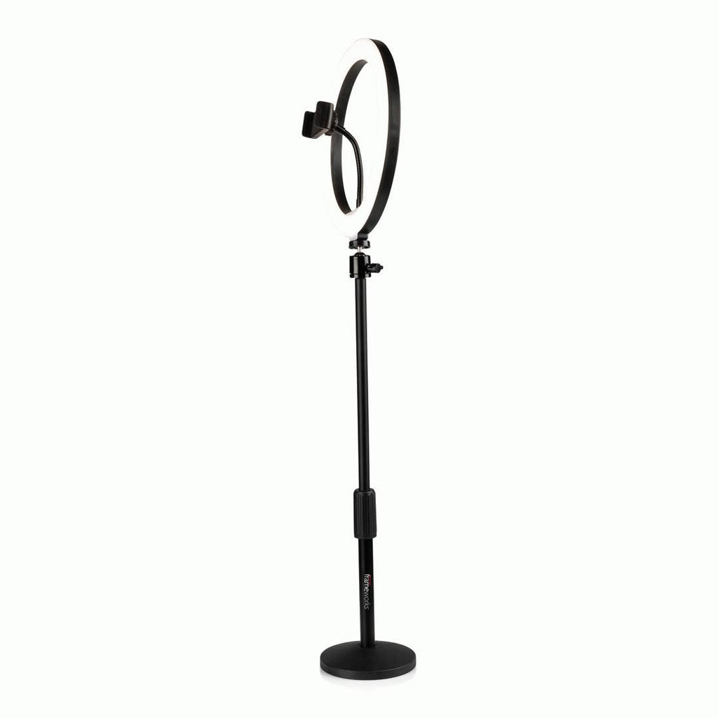 Gator 10-Inch LED Desktop Ring Light Stand with Phone Holder and Compact Weighted Base