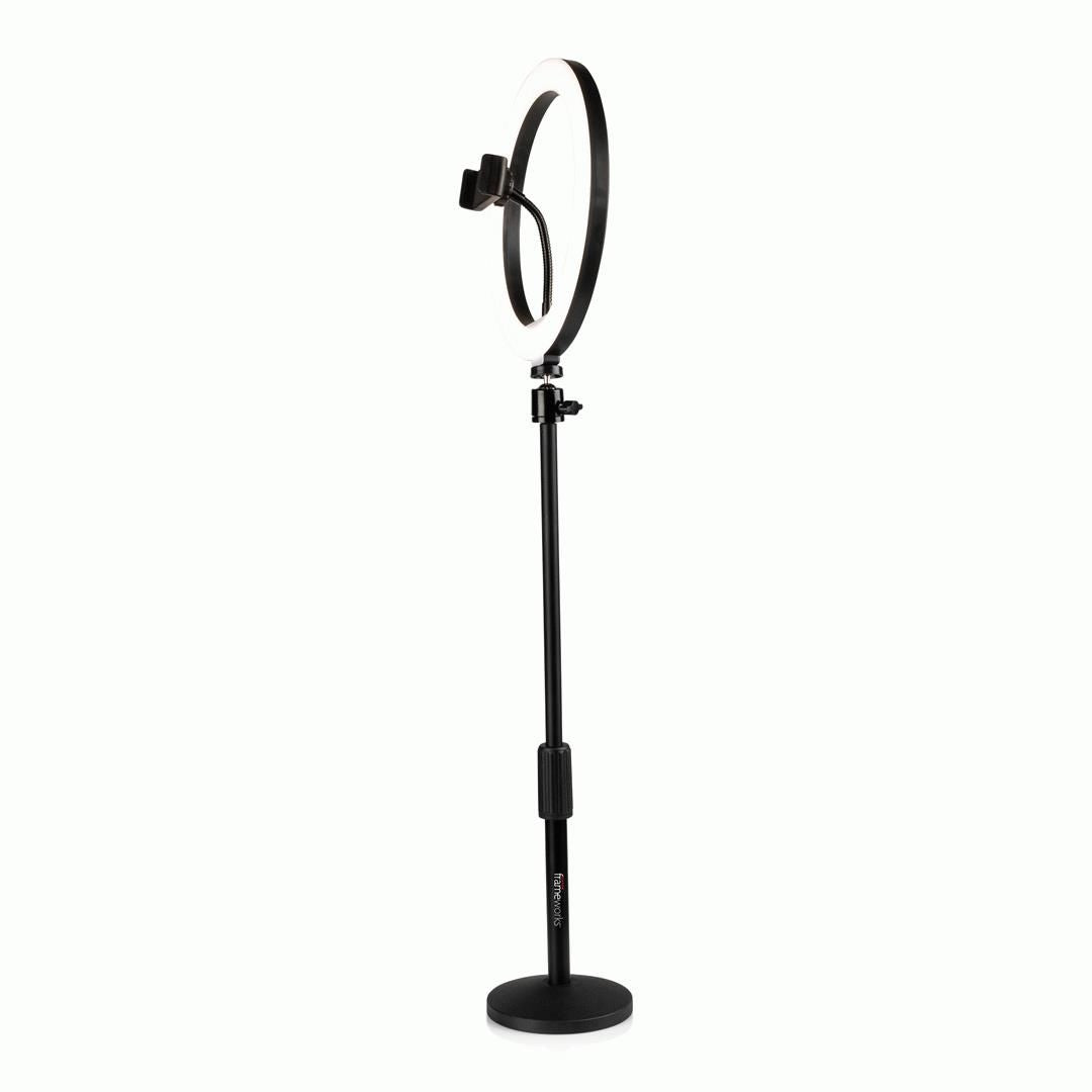 Gator 10-Inch LED Desktop Ring Light Stand with Phone Holder and Compact Weighted Base